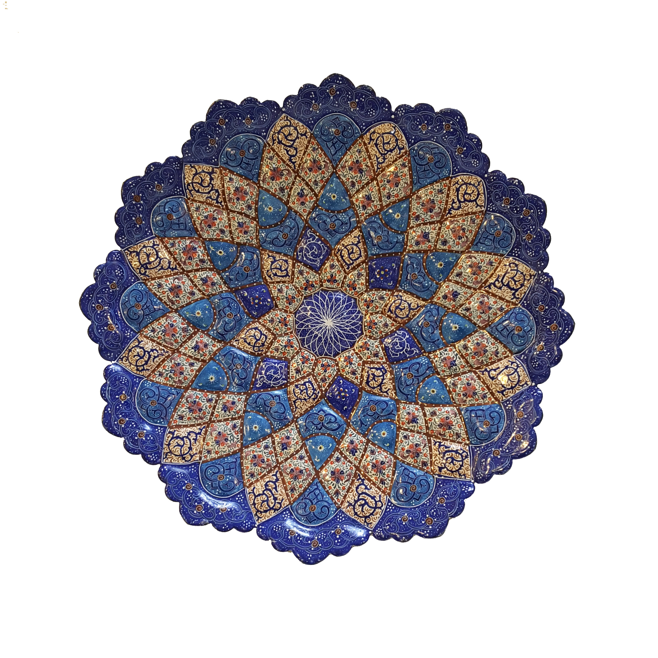 Persian Handmade enameled Wall Hanging plate on copper, Eslimi design